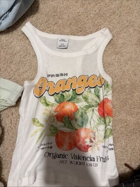 Urban Outfitters White Tank Top with Orange Fruit Graphic
